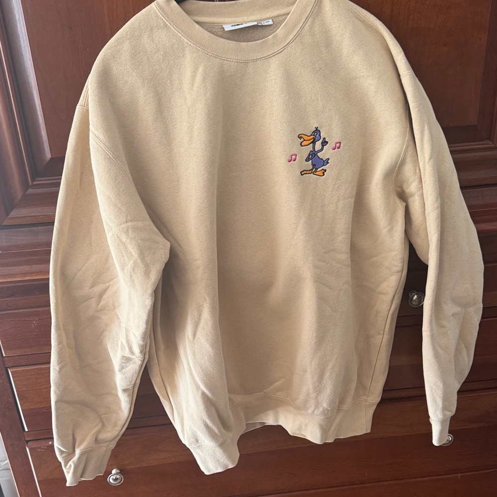 Obey Tan Sweatshirt with Cartoon Embroidery - Like New